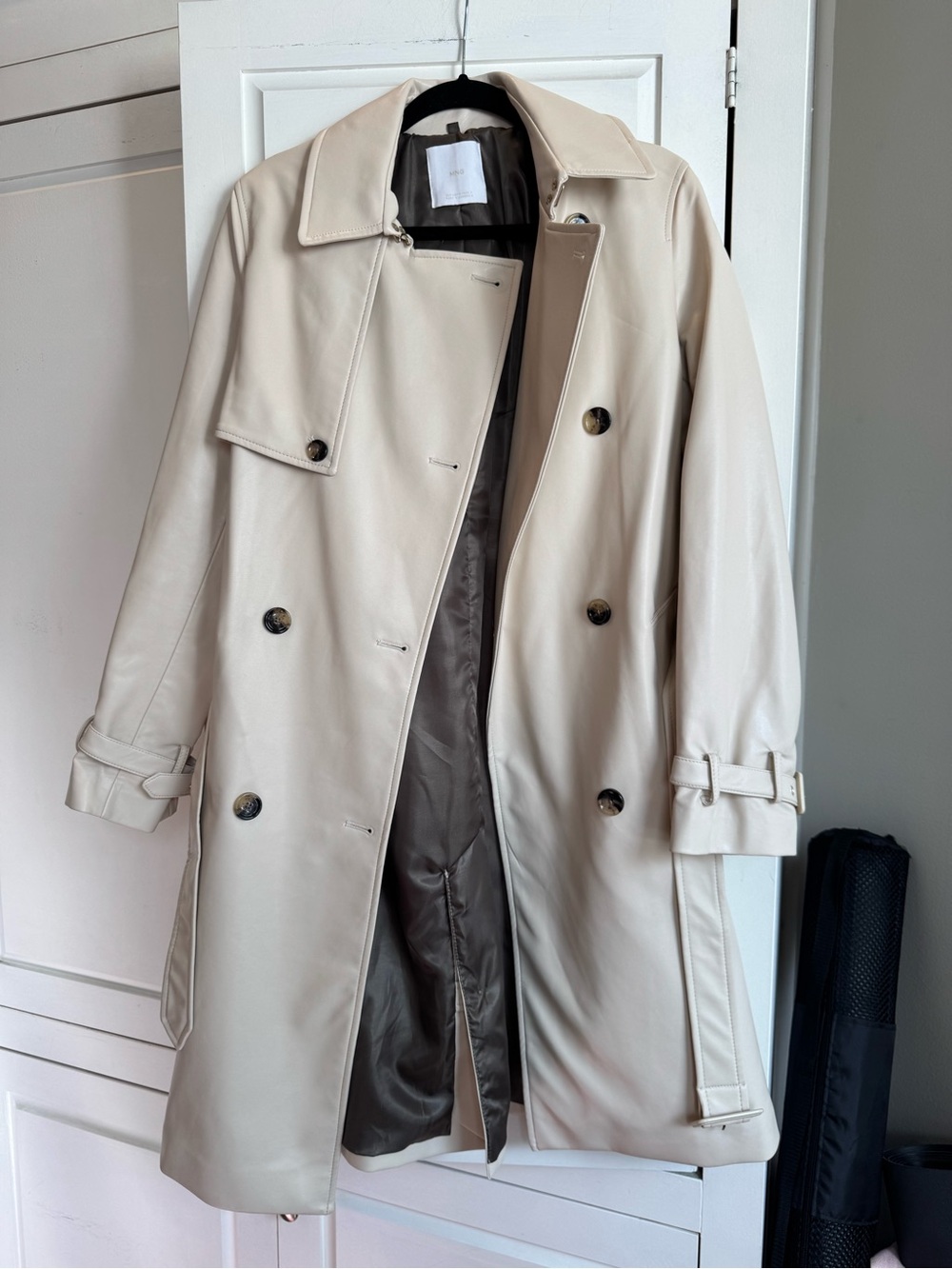 Mango Double-Breasted Trench Coat in Light Beige
